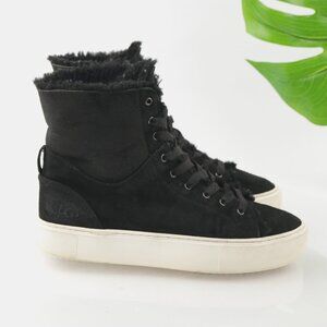 UGG Womens Beven Boot Size 8 Black Suede Lace Up Shearling Sherpa HI Top Shoe